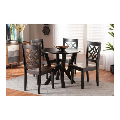 Two-Tone Dark Brown and Walnut Brown Finished Wood 5-Piece Dining Set