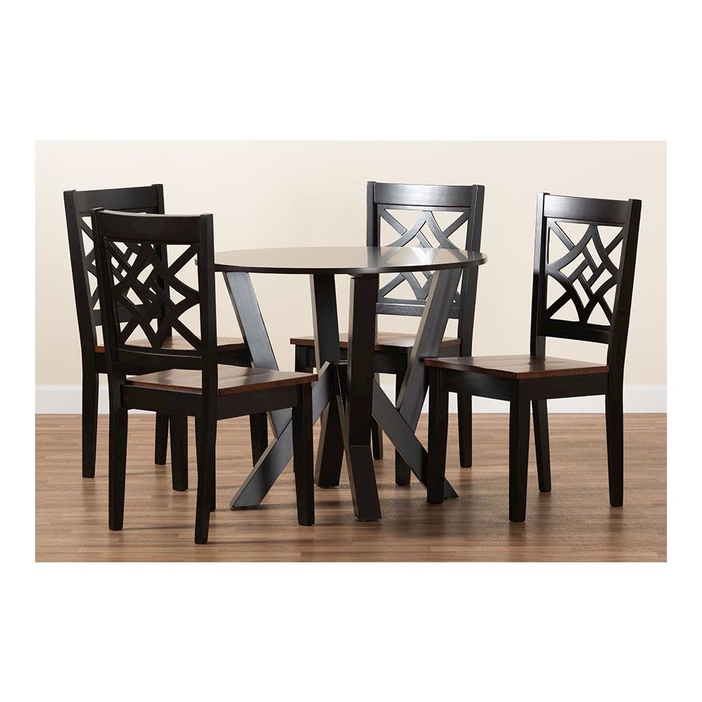 Two-Tone Dark Brown and Walnut Brown Finished Wood 5-Piece Dining Set