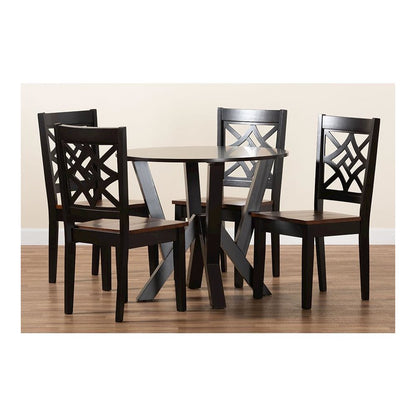 Two-Tone Dark Brown and Walnut Brown Finished Wood 5-Piece Dining Set
