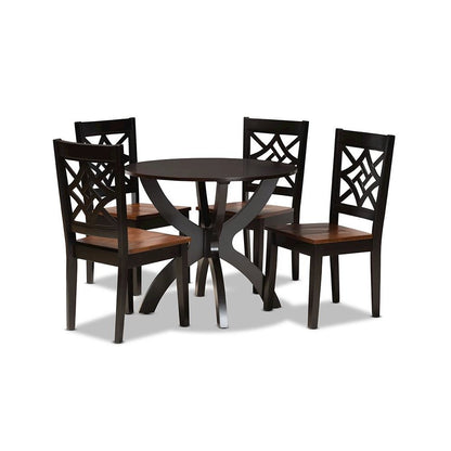Two-Tone Dark Brown and Walnut Brown Finished Wood 5-Piece Dining Set