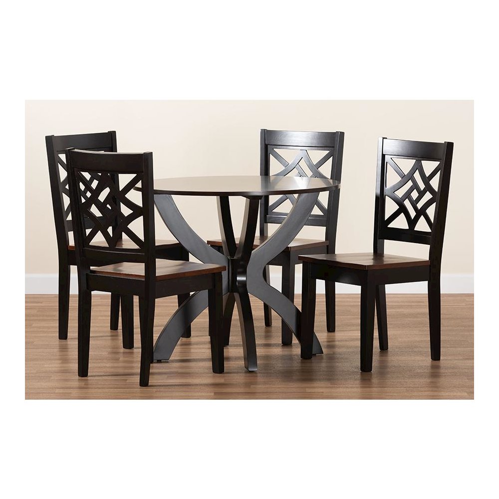 Two-Tone Dark Brown and Walnut Brown Finished Wood 5-Piece Dining Set