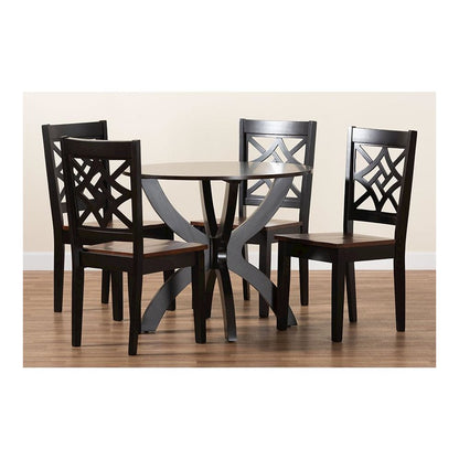 Two-Tone Dark Brown and Walnut Brown Finished Wood 5-Piece Dining Set