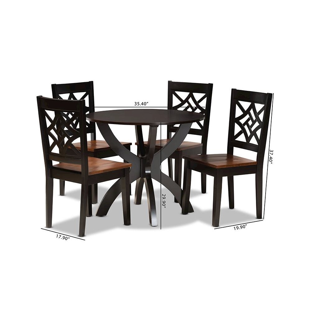 Two-Tone Dark Brown and Walnut Brown Finished Wood 5-Piece Dining Set