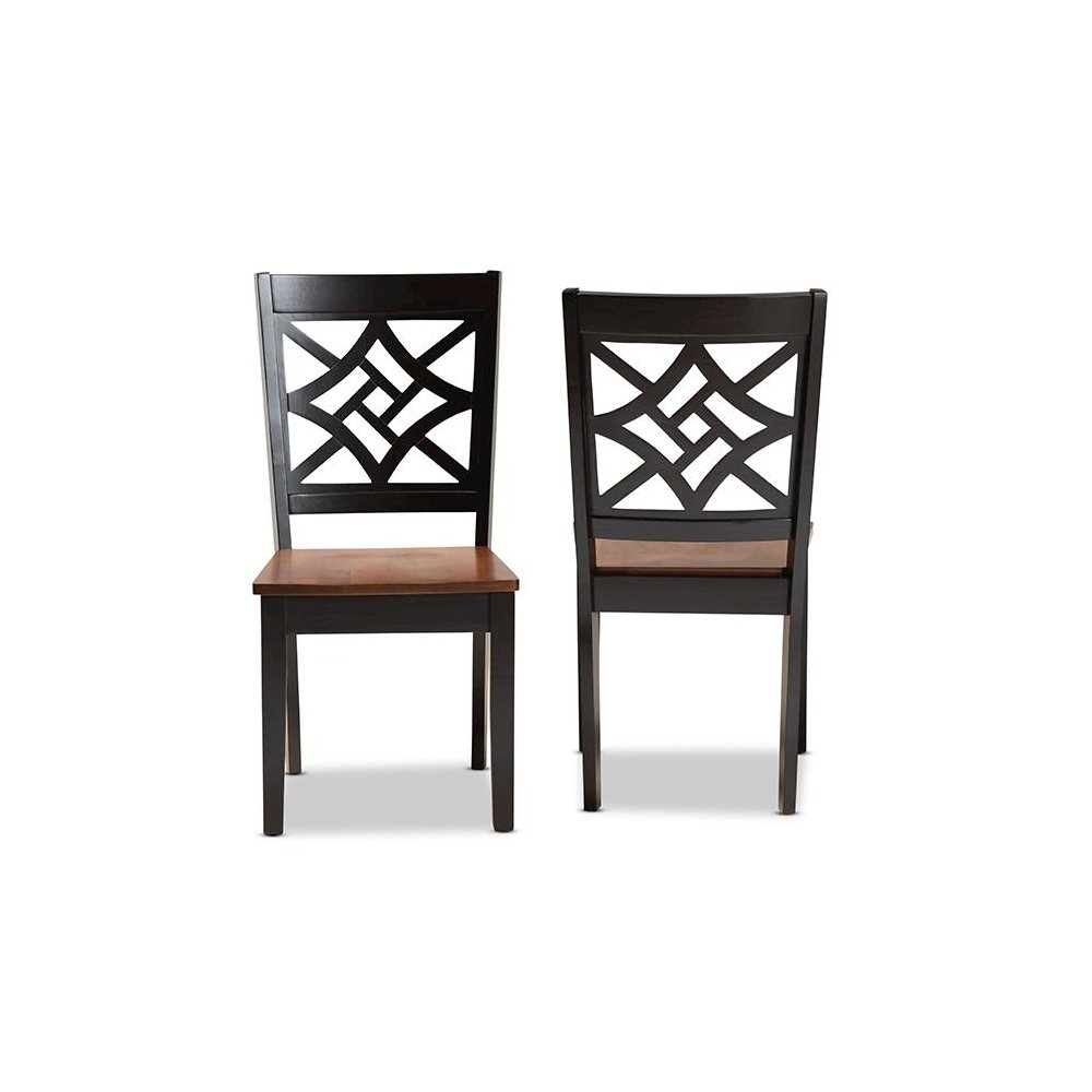 Two-Tone Dark Brown and Walnut Brown Finished Wood 2-Piece Dining Chair Set