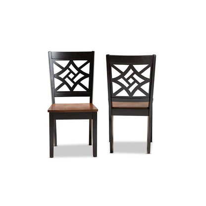 Two-Tone Dark Brown and Walnut Brown Finished Wood 2-Piece Dining Chair Set