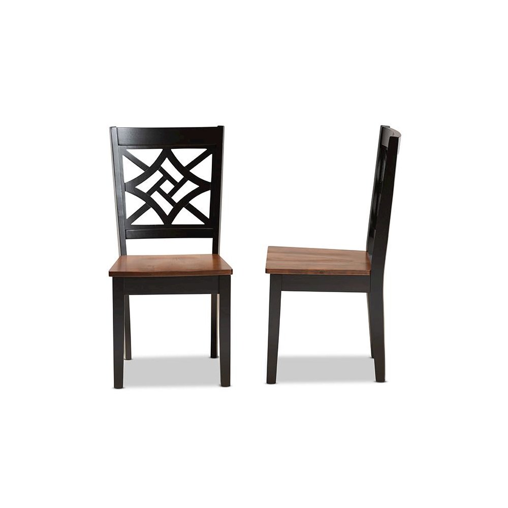 Two-Tone Dark Brown and Walnut Brown Finished Wood 2-Piece Dining Chair Set