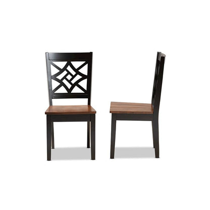 Two-Tone Dark Brown and Walnut Brown Finished Wood 2-Piece Dining Chair Set