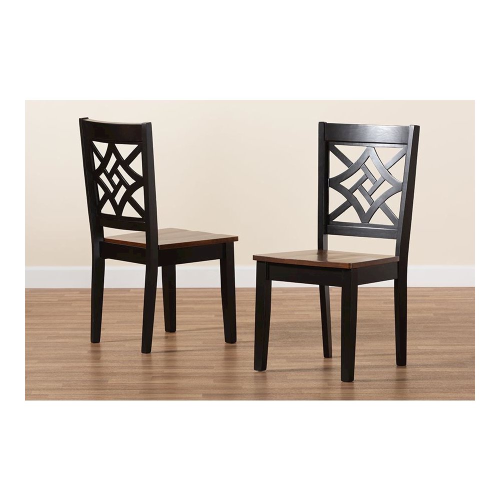 Two-Tone Dark Brown and Walnut Brown Finished Wood 2-Piece Dining Chair Set