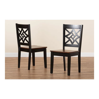 Two-Tone Dark Brown and Walnut Brown Finished Wood 2-Piece Dining Chair Set