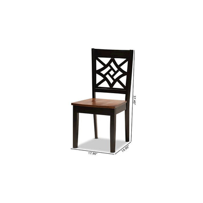 Two-Tone Dark Brown and Walnut Brown Finished Wood 2-Piece Dining Chair Set
