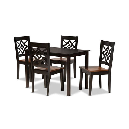 Two-Tone Dark Brown and Walnut Brown Finished Wood 5-Piece Dining Set