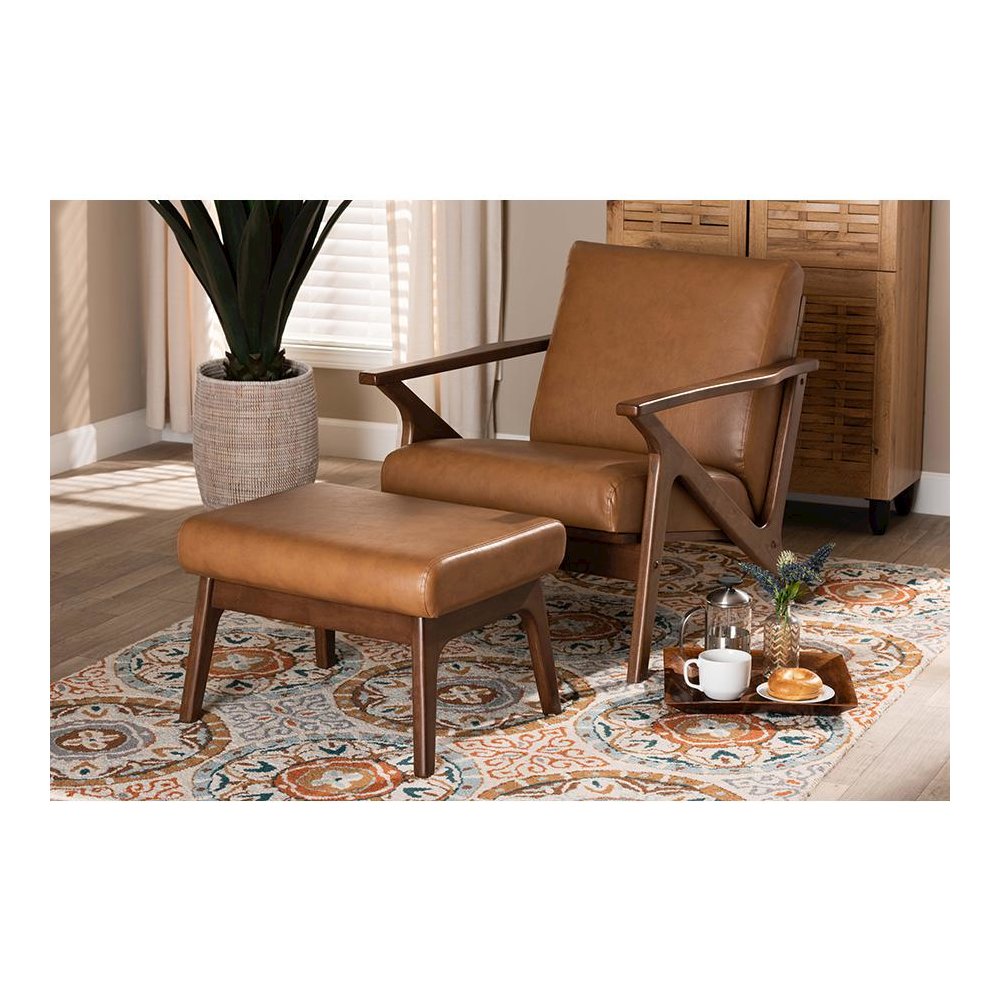 Leather Effect 2-Piece Lounge chair and Ottoman Set