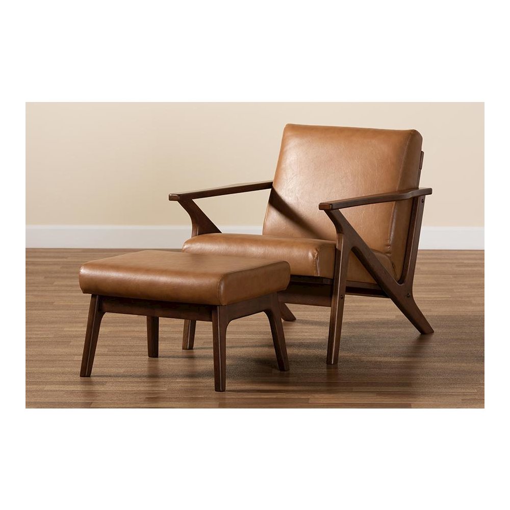 Leather Effect 2-Piece Lounge chair and Ottoman Set