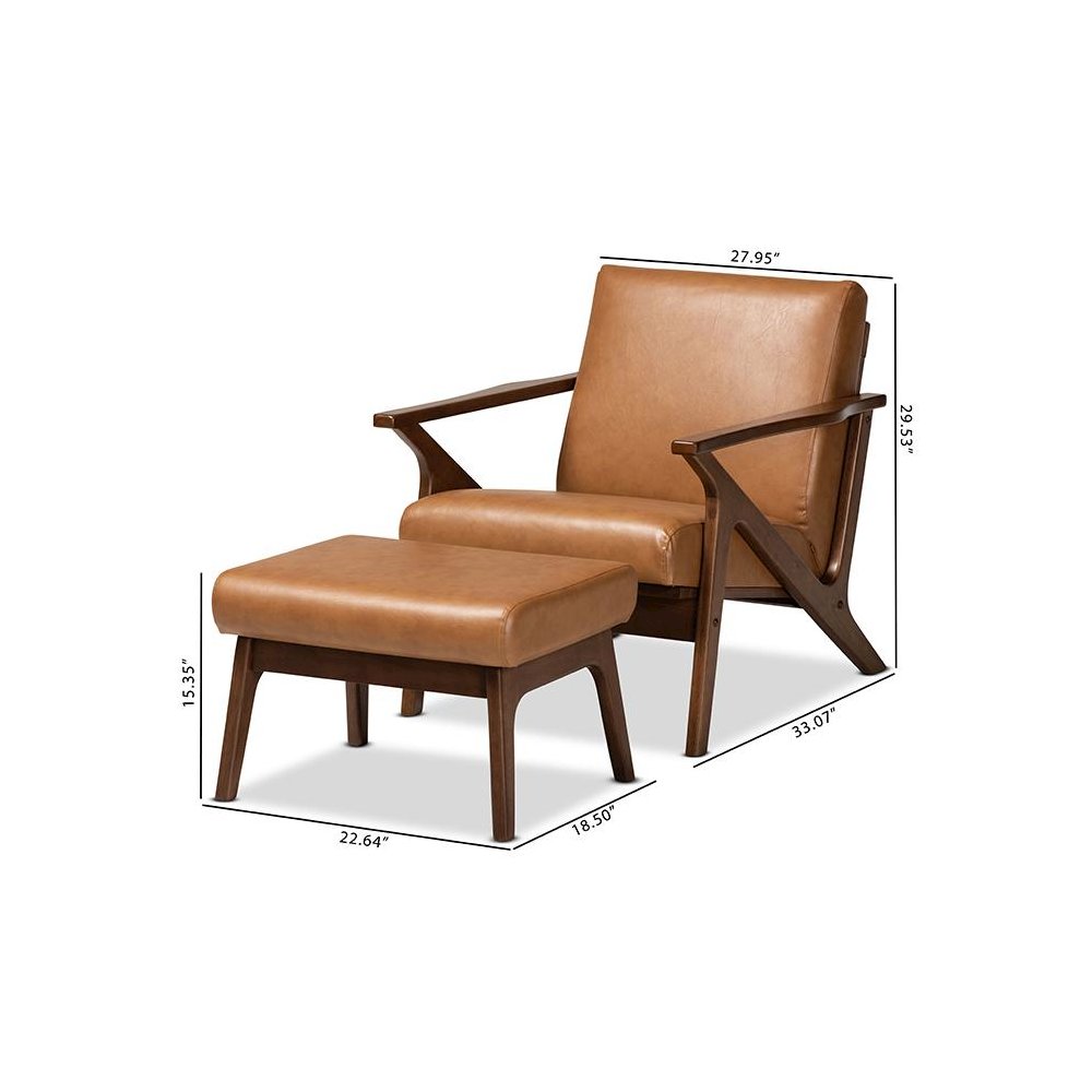 Leather Effect 2-Piece Lounge chair and Ottoman Set