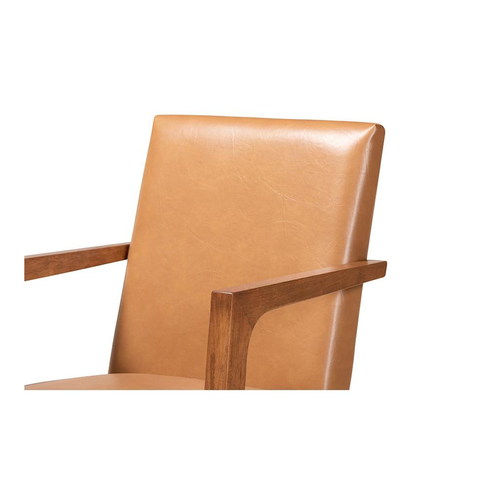 Leather Upholstered and Walnut Brown Finished Wood 2-Piece Armchair Set