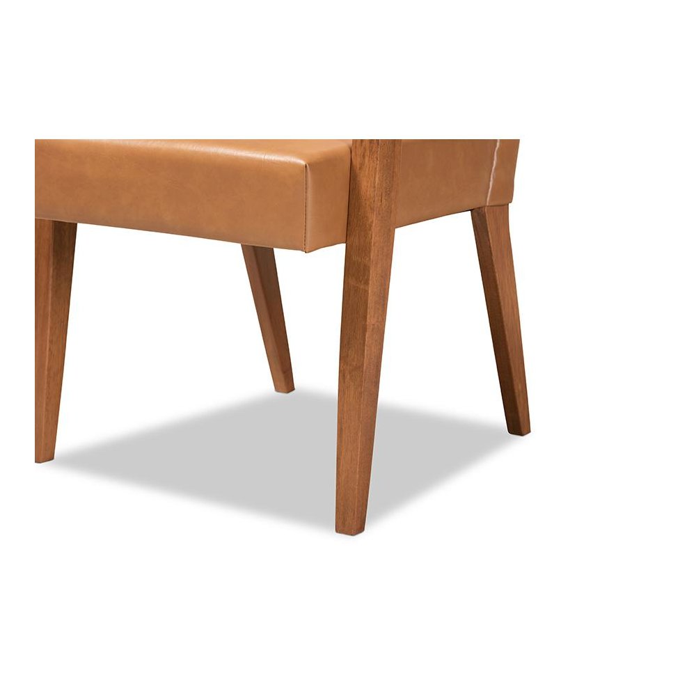 Leather Upholstered and Walnut Brown Finished Wood 2-Piece Armchair Set