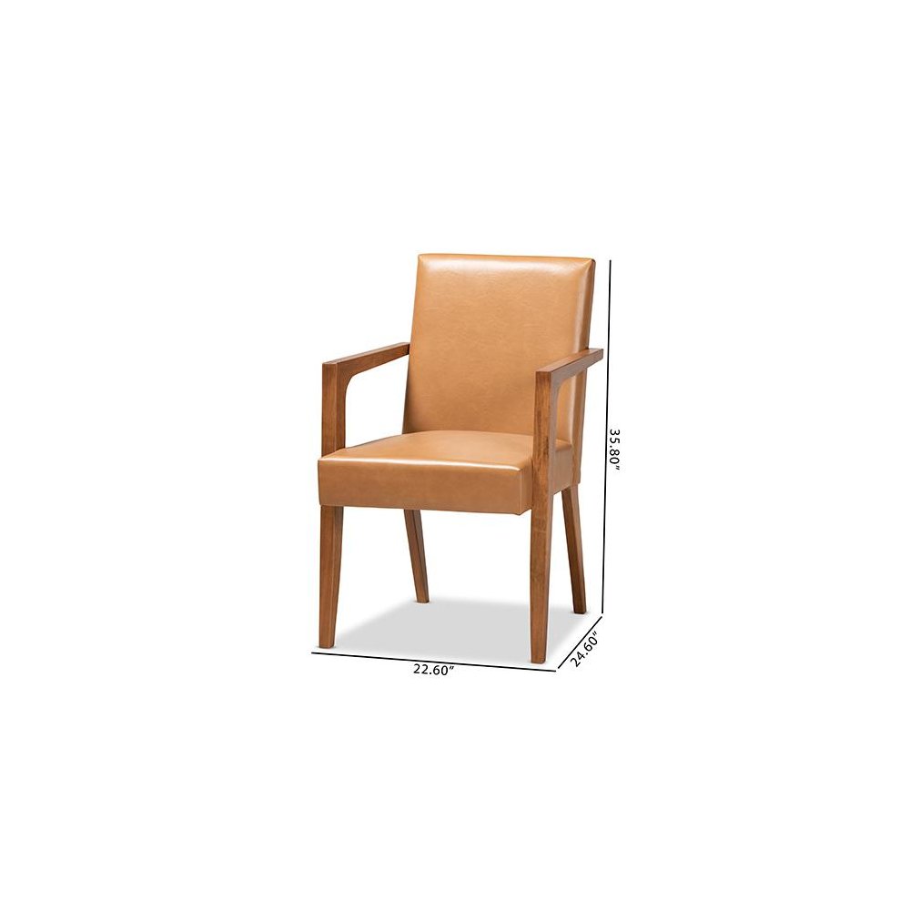 Leather Upholstered and Walnut Brown Finished Wood 2-Piece Armchair Set