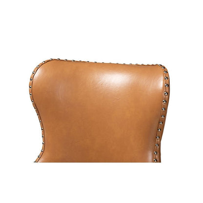 Leather Upholstered and Walnut Brown Finished Wood 2-Piece Swivel Bar Stool Set