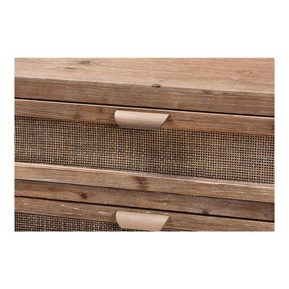 Whitewashed Natural Brown Finished Wood and Rattan 3-Drawer Storage Cabinet