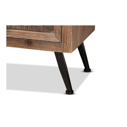 Whitewashed Natural Brown Finished Wood and Rattan 3-Drawer Storage Cabinet