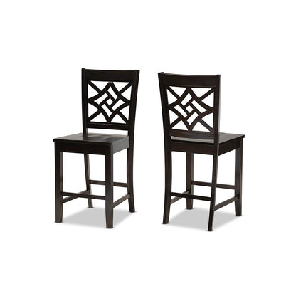 Transitional Dark Brown Finished Wood 2-Piece Counter Stool Set