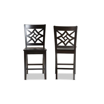 Transitional Dark Brown Finished Wood 2-Piece Counter Stool Set