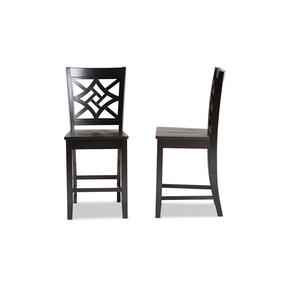Transitional Dark Brown Finished Wood 2-Piece Counter Stool Set