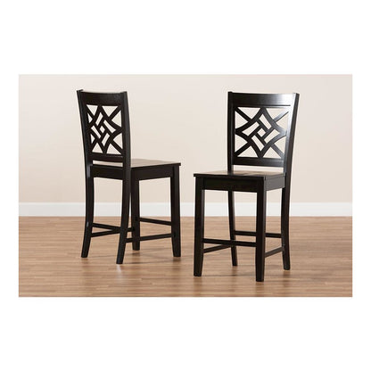 Transitional Dark Brown Finished Wood 2-Piece Counter Stool Set