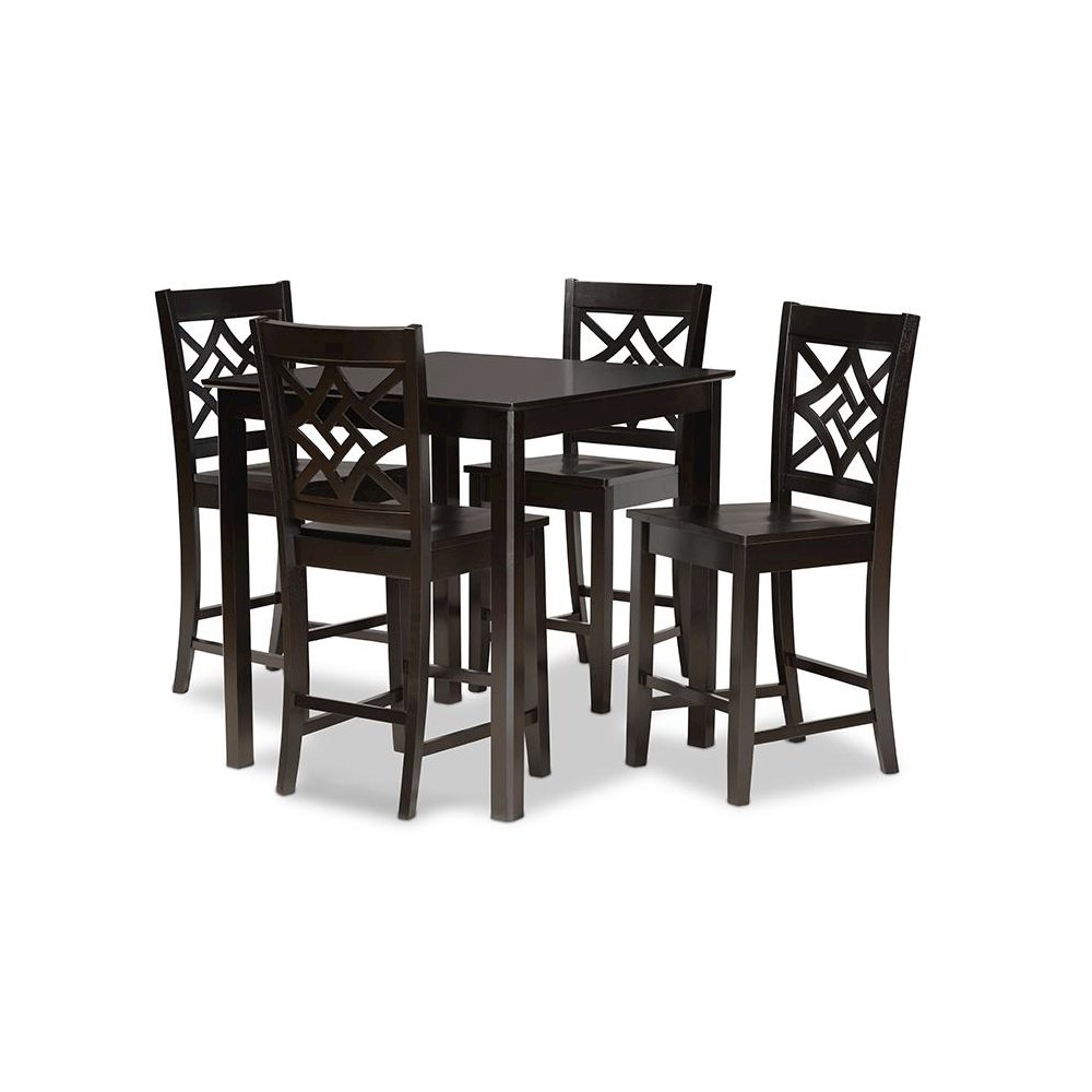 Transitional Dark Brown Finished Wood 5-Piece Pub Set