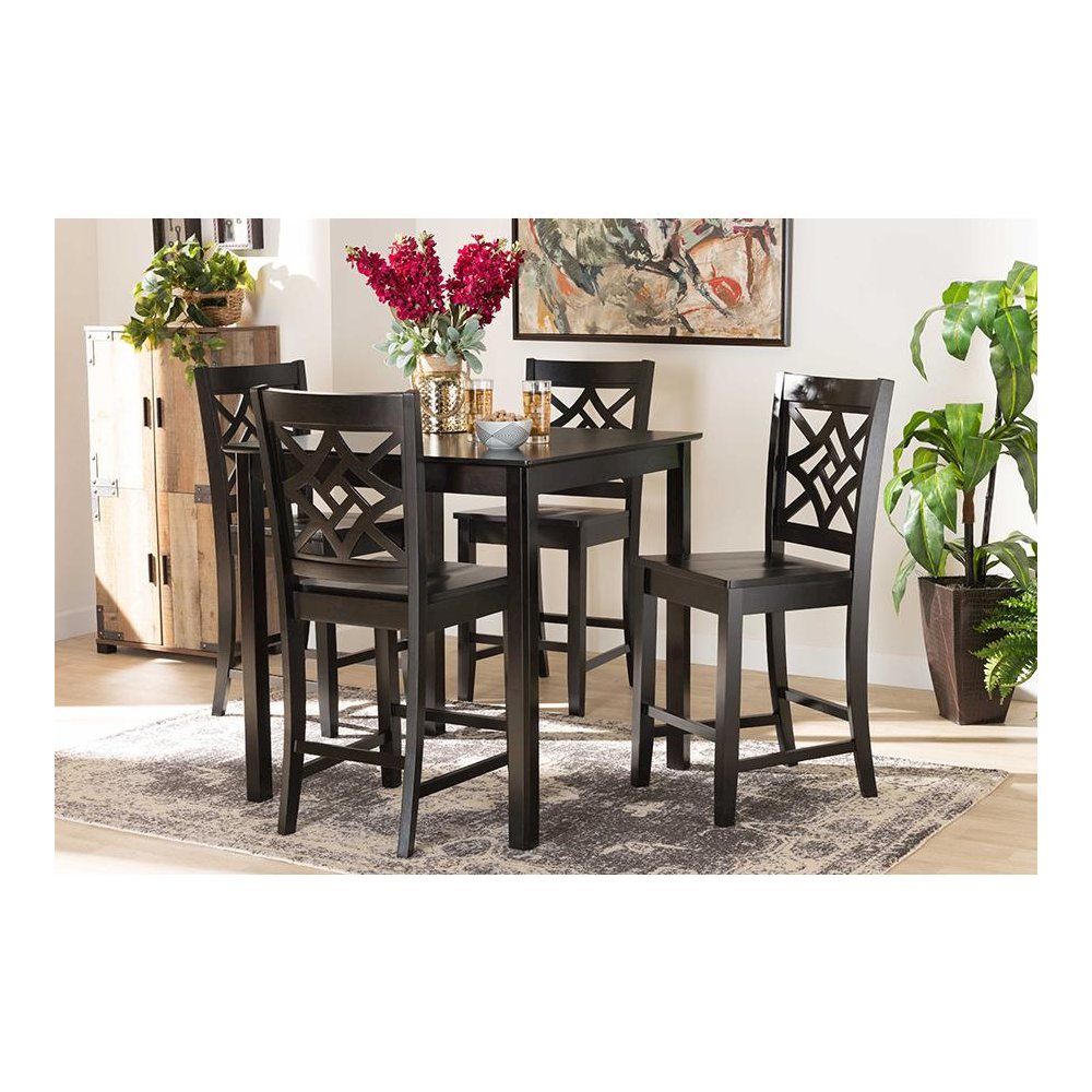 Transitional Dark Brown Finished Wood 5-Piece Pub Set
