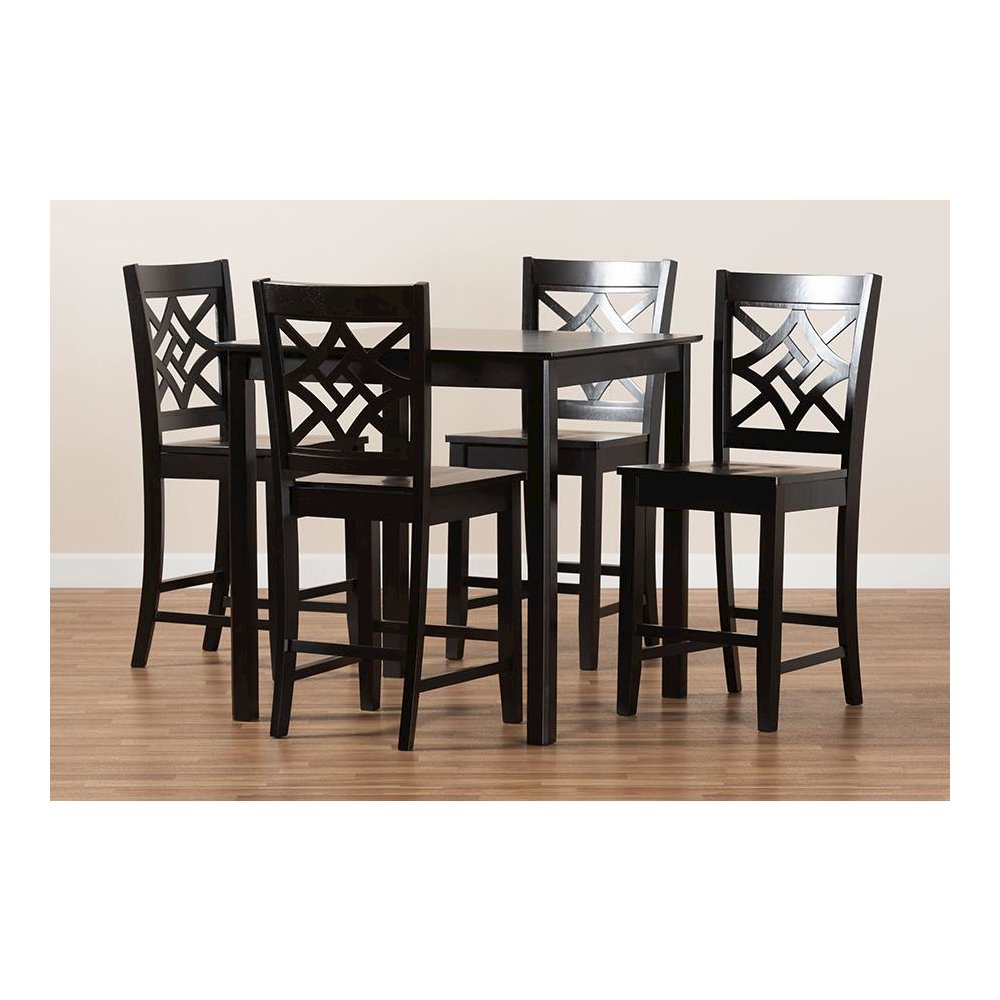 Transitional Dark Brown Finished Wood 5-Piece Pub Set