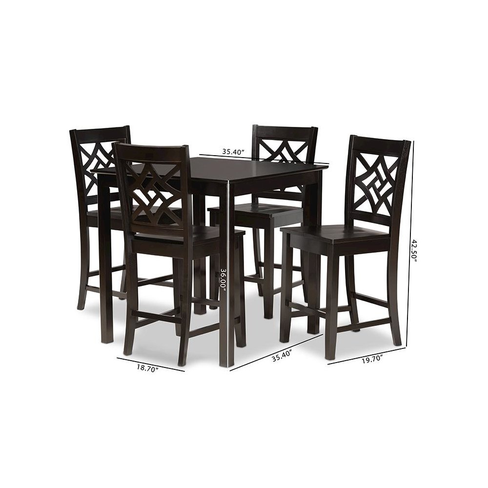 Transitional Dark Brown Finished Wood 5-Piece Pub Set