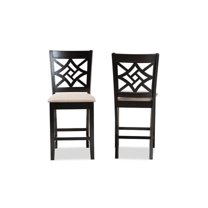 Sand Fabric Upholstered and Dark Brown Finished Wood 2-Piece Counter Stool Set