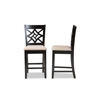 Sand Fabric Upholstered and Dark Brown Finished Wood 2-Piece Counter Stool Set