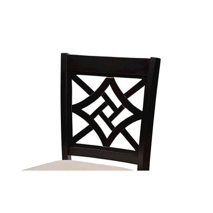 Sand Fabric Upholstered and Dark Brown Finished Wood 2-Piece Counter Stool Set