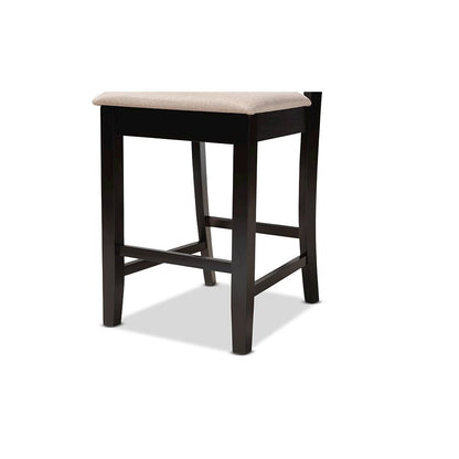 Sand Fabric Upholstered and Dark Brown Finished Wood 2-Piece Counter Stool Set