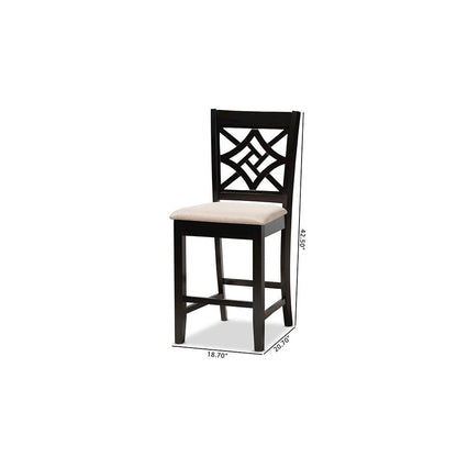 Sand Fabric Upholstered and Dark Brown Finished Wood 2-Piece Counter Stool Set