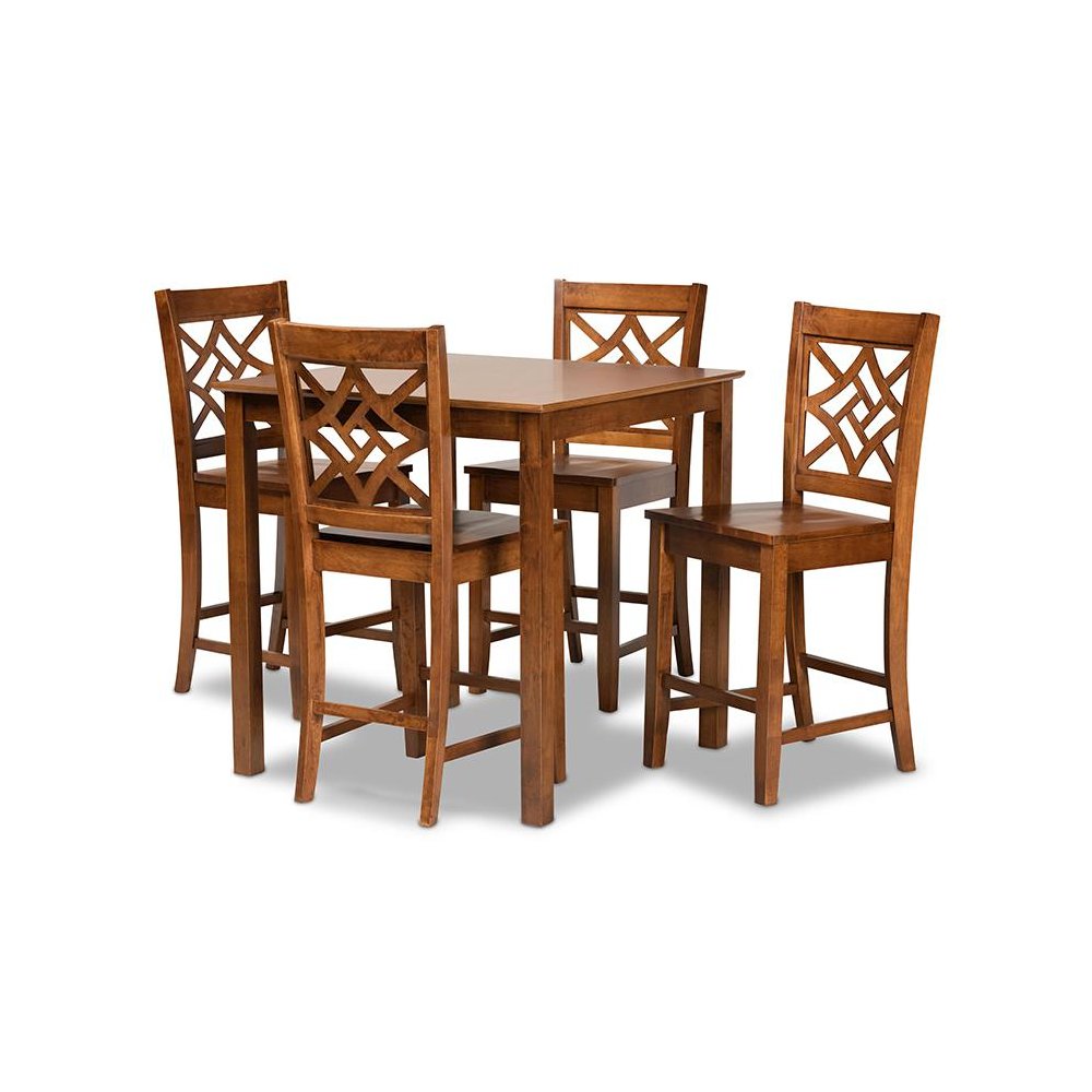Nicolette Modern and Contemporary Walnut Brown Finished Wood 5-Piece Pub Set