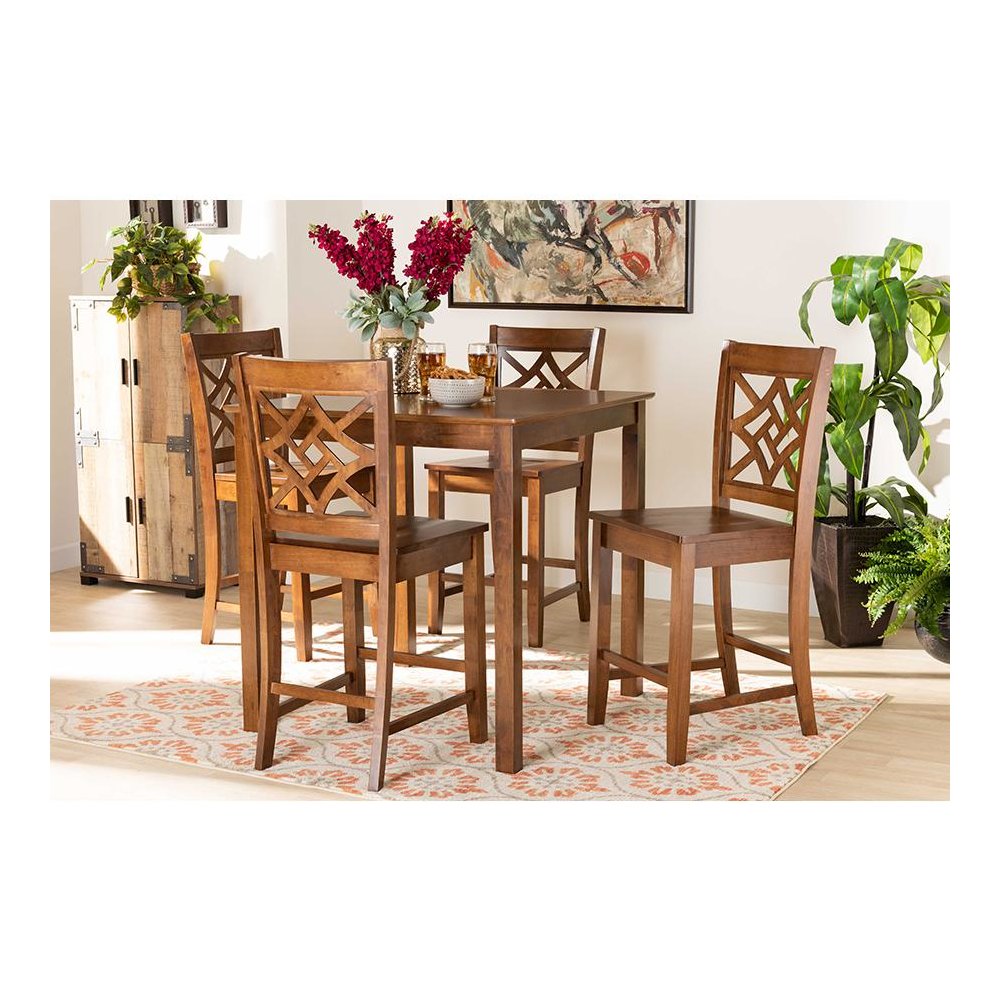 Nicolette Modern and Contemporary Walnut Brown Finished Wood 5-Piece Pub Set
