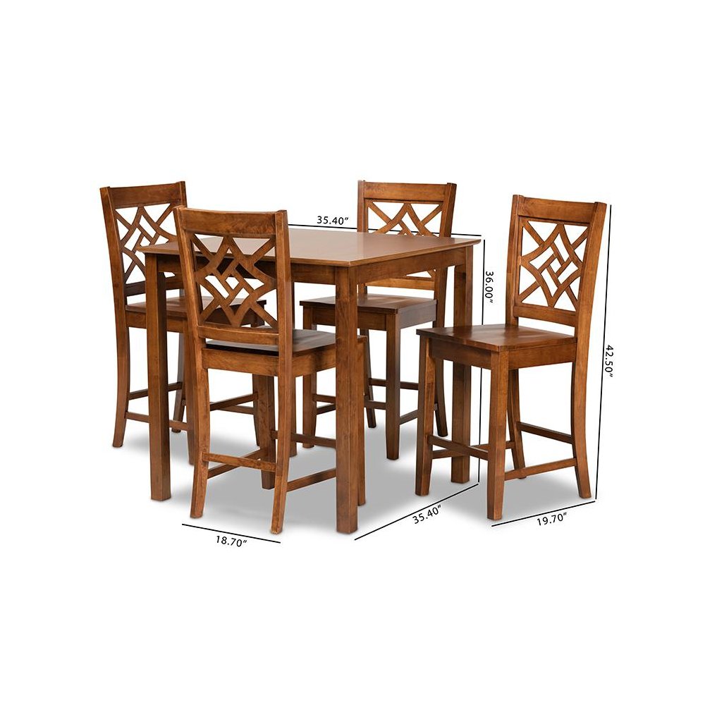 Nicolette Modern and Contemporary Walnut Brown Finished Wood 5-Piece Pub Set