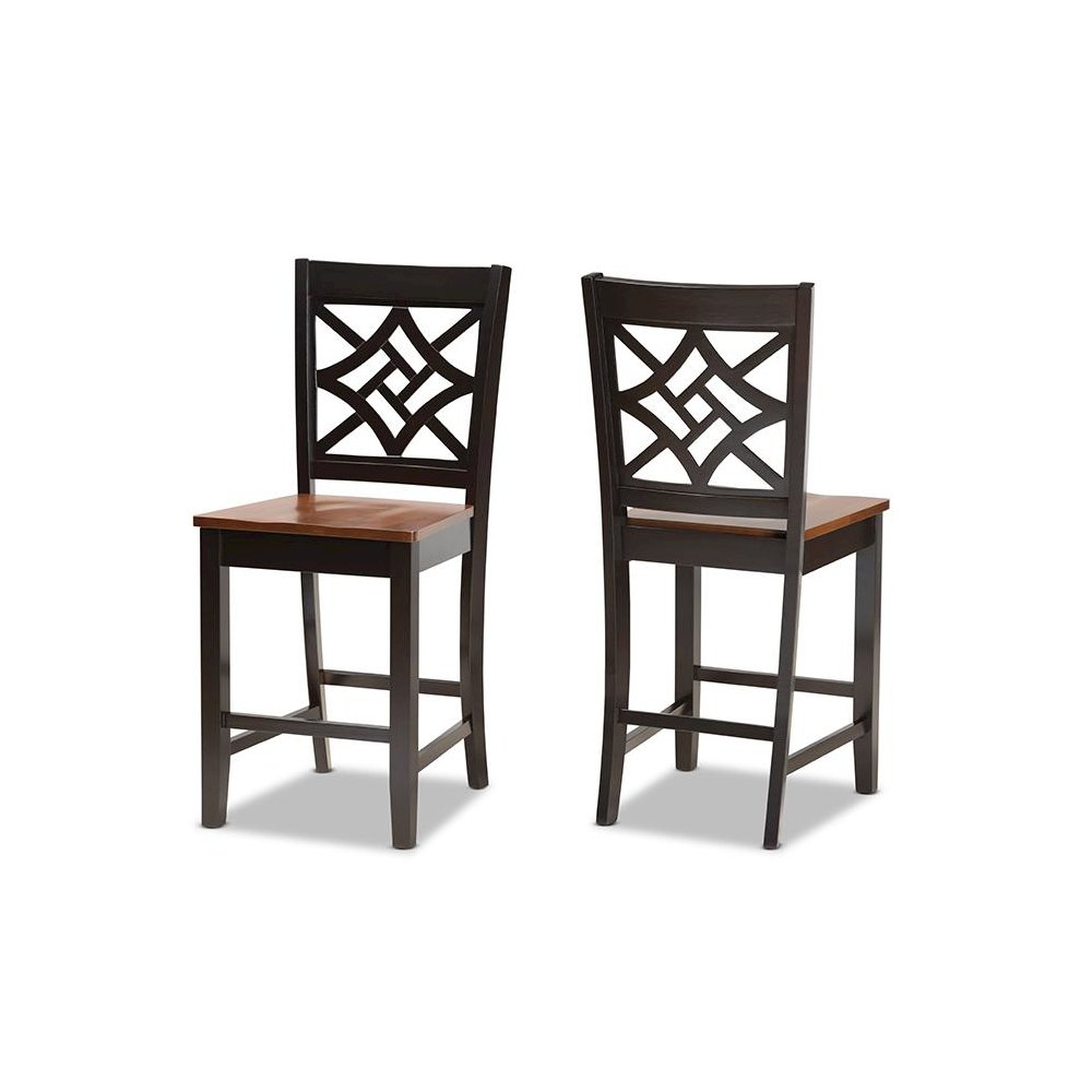 Two-Tone Dark Brown and Walnut Brown Finished Wood 2-Piece Counter Stool Set