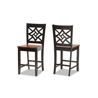 Two-Tone Dark Brown and Walnut Brown Finished Wood 2-Piece Counter Stool Set