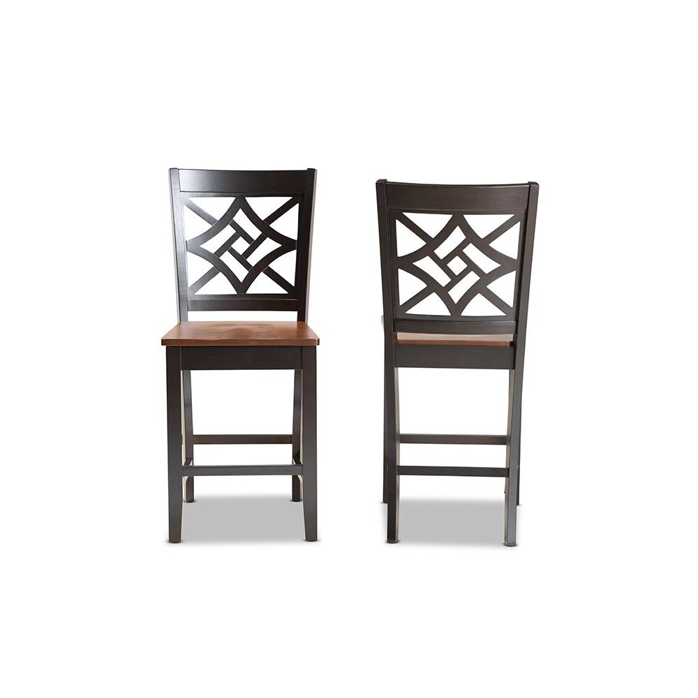 Two-Tone Dark Brown and Walnut Brown Finished Wood 2-Piece Counter Stool Set