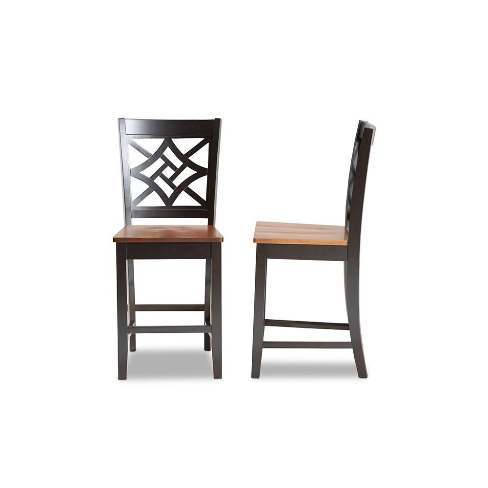 Two-Tone Dark Brown and Walnut Brown Finished Wood 2-Piece Counter Stool Set