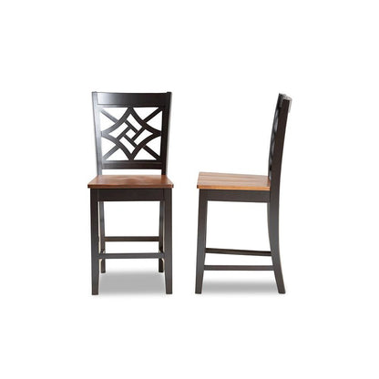 Two-Tone Dark Brown and Walnut Brown Finished Wood 2-Piece Counter Stool Set