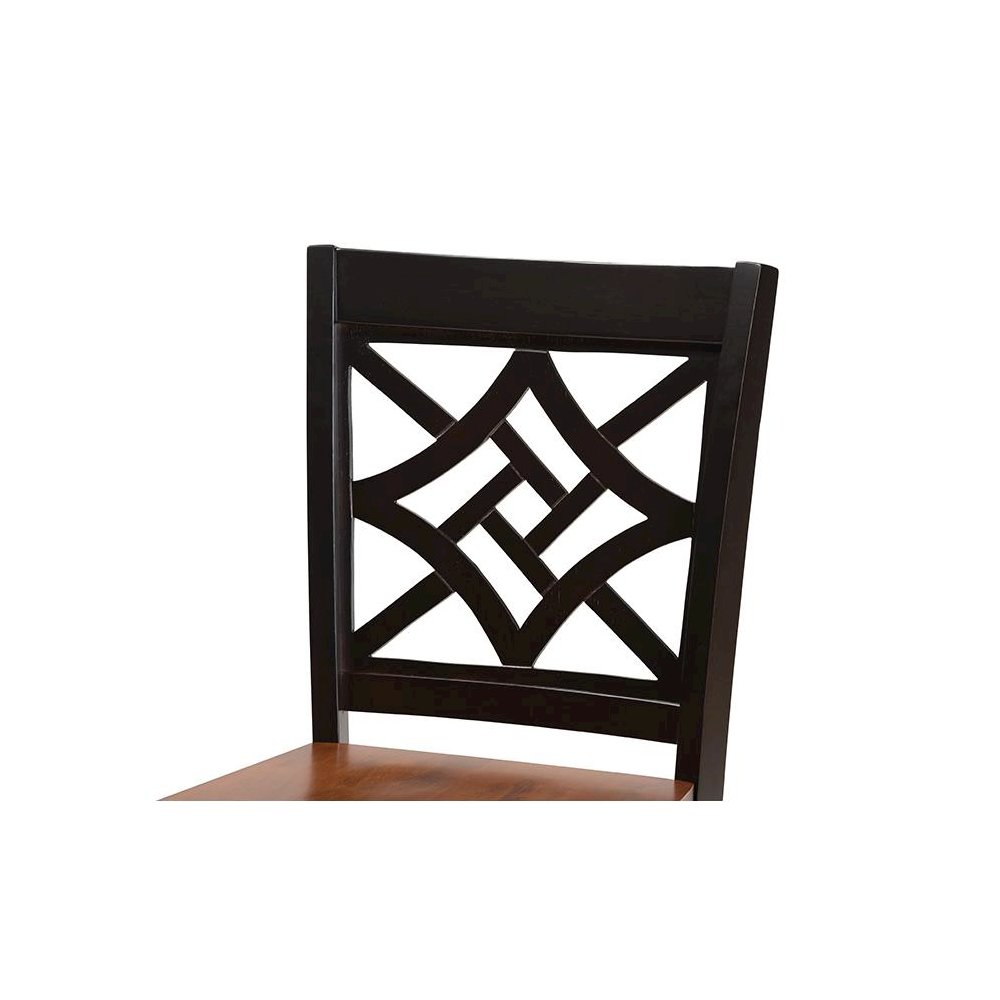 Two-Tone Dark Brown and Walnut Brown Finished Wood 2-Piece Counter Stool Set
