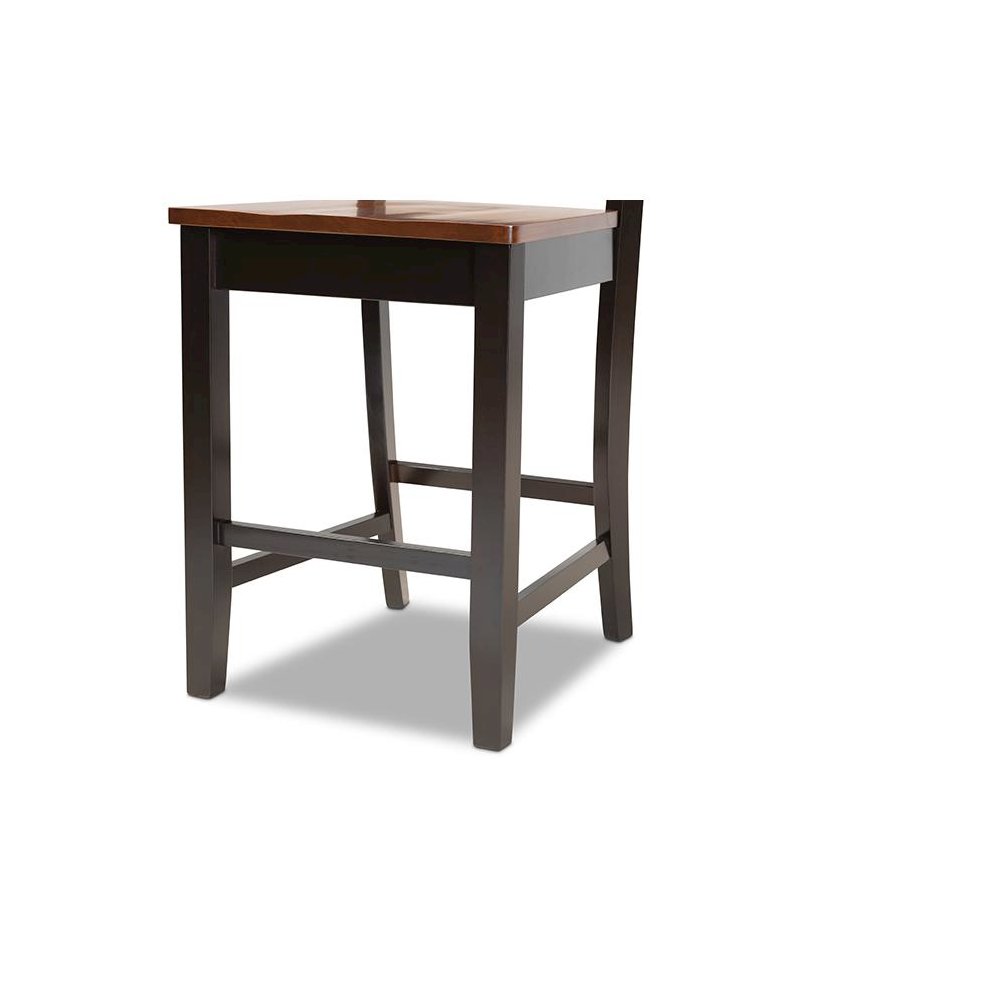 Two-Tone Dark Brown and Walnut Brown Finished Wood 2-Piece Counter Stool Set