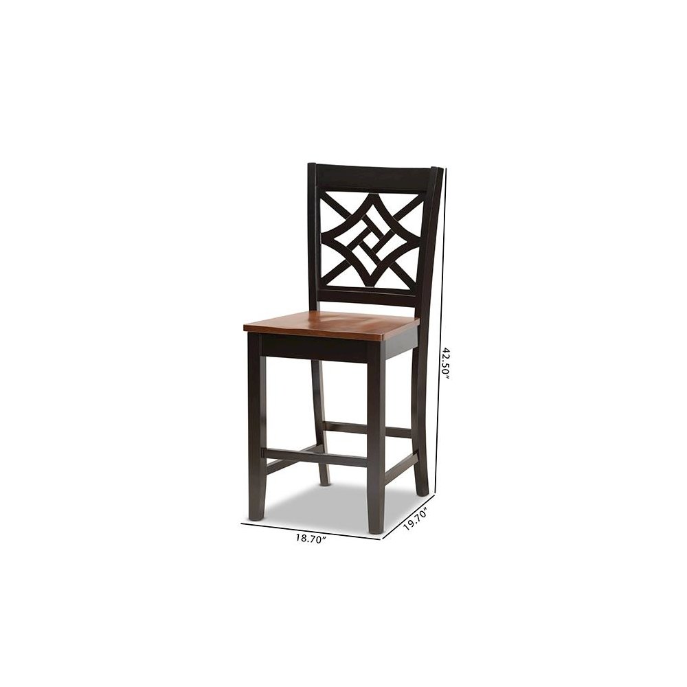 Two-Tone Dark Brown and Walnut Brown Finished Wood 2-Piece Counter Stool Set