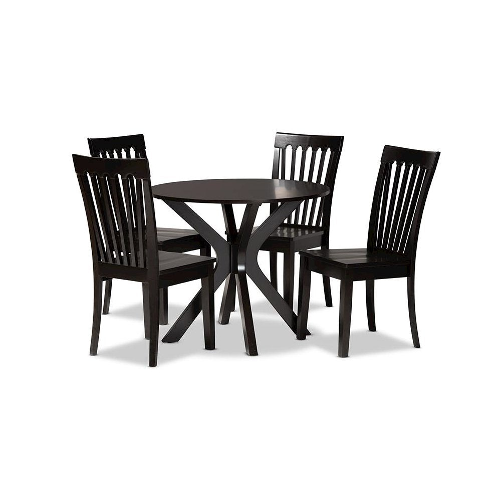 Zora Modern and Contemporary Dark Brown Finished Wood 5-Piece Dining Set