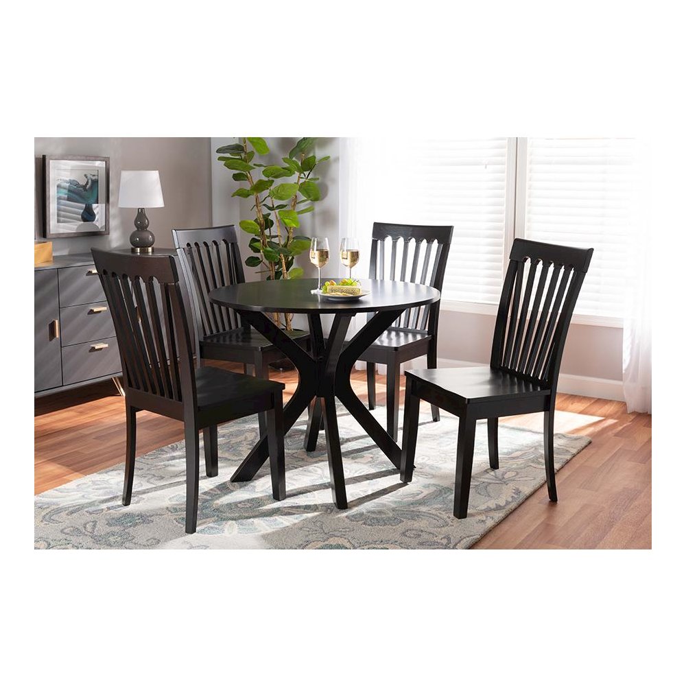 Zora Modern and Contemporary Dark Brown Finished Wood 5-Piece Dining Set